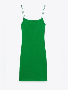 Zara Green Spaghetti Strap Slip Dress